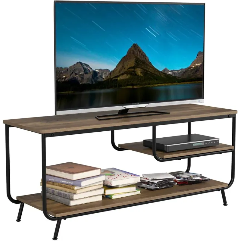 Homfa TV Stand for TVs up to 55 In, Wood Media Console with Storage, 3 Tier Modern Entertainment Center for Living Room, Rustic Brown