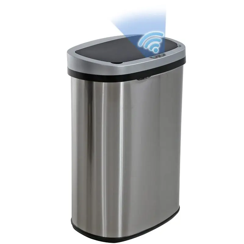 BestOffice 13 gallon Stainless Steel Touchless Trash Can with Motion Sensor for Indoor Use(Silver)