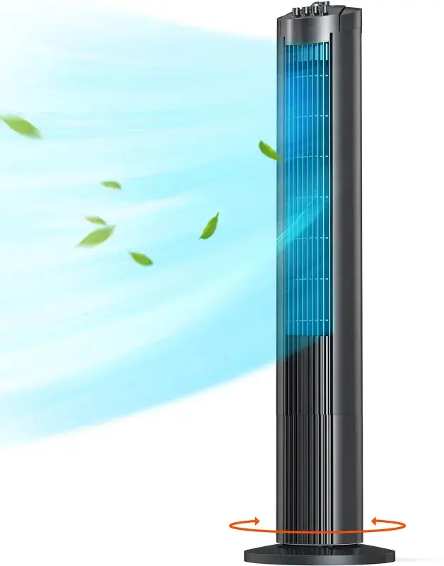 TaoTronics Tower Fans for Home, 36" Standing Floor Fan, 90° Oscillating Fan, 24 ft/s High Velocity, 3 Speeds, Timer, Quiet Bedroom Fan Save 30% Electricity Bill