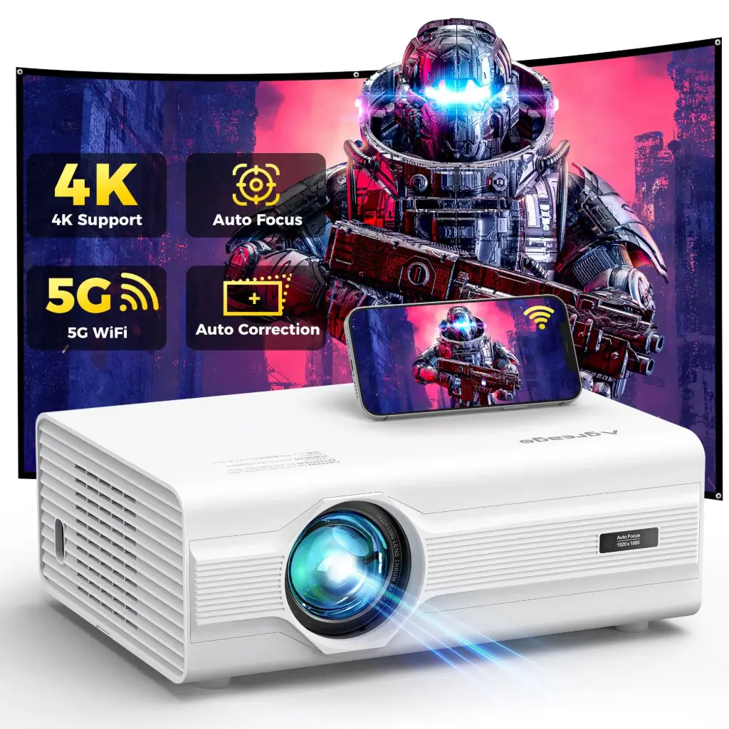 ***see notes***[Auto Focus/Keystone] Projector with WiFi 6 and Bluetooth 5.2, 600 ANSI Native 1080P 4K Supported, Agreago Outdoor Projector with Screen, Movie Projector Compatible with HDMI/USB/TV Stick