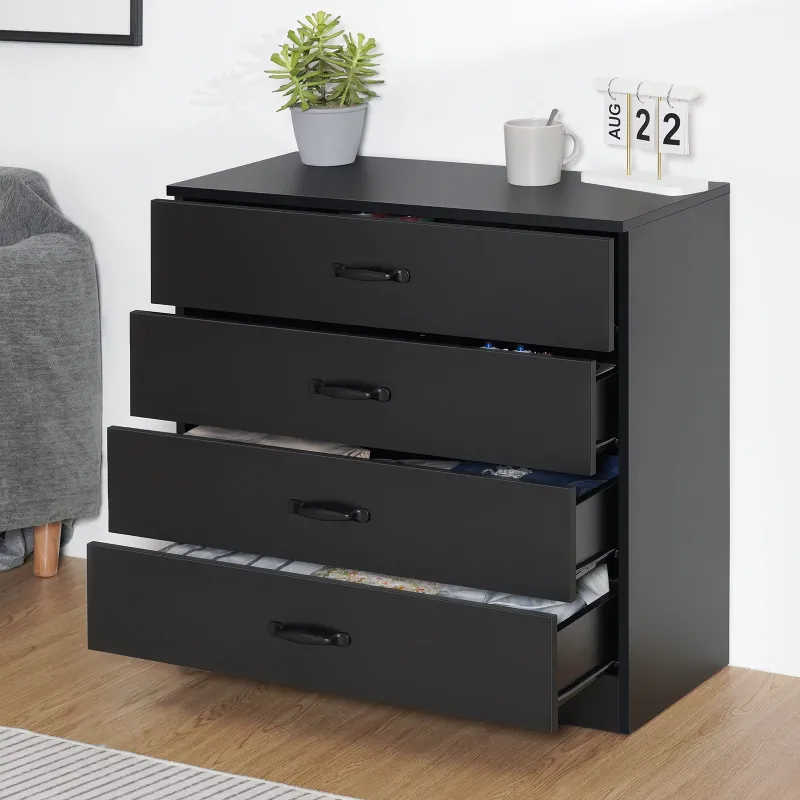 4 Drawers Dresser, Black dresser for bedroom Chest of Drawers Modern Nightstand Storage Cabinet