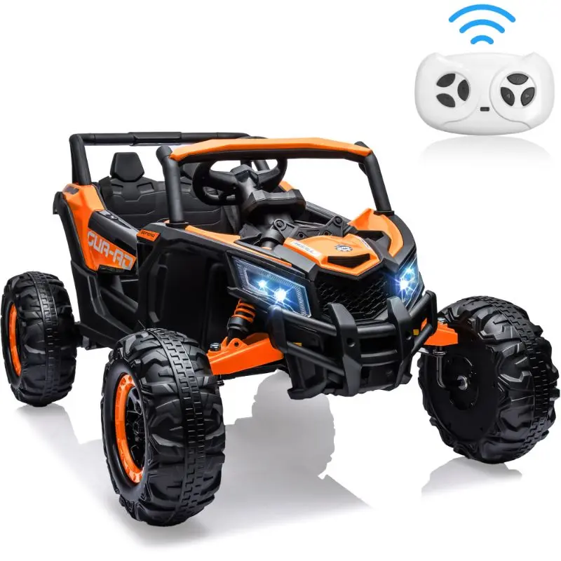 iYofe 24V Ride on Toys for Big Kids, Large Seat Ride on TUV Cars with Remote Control, Battery Powered Kids Car Electric Vehicle with 3 Speed, Bluetooth Music, 4 Wheels Spring Suspension, Orange