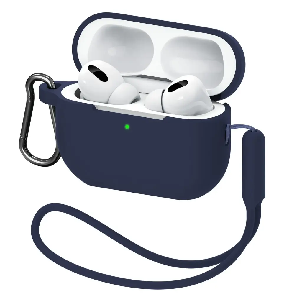 MATEPROX Compatible with AirPods Pro 2 Case with Keychain/Hand Strap,Protective Shockproof Silicone Headphone Cover Support Wireless Charging - Midnight Blue