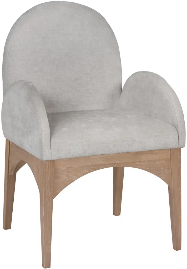Meridian Furniture 377Grey-AC Waldorf Collection Art Deco Dining Arm Chair with Soft Light Grey Chenille Fabric, Solid Ash Wood, Natural Finish, 23" W x 23" D x 35.5" H, Grey