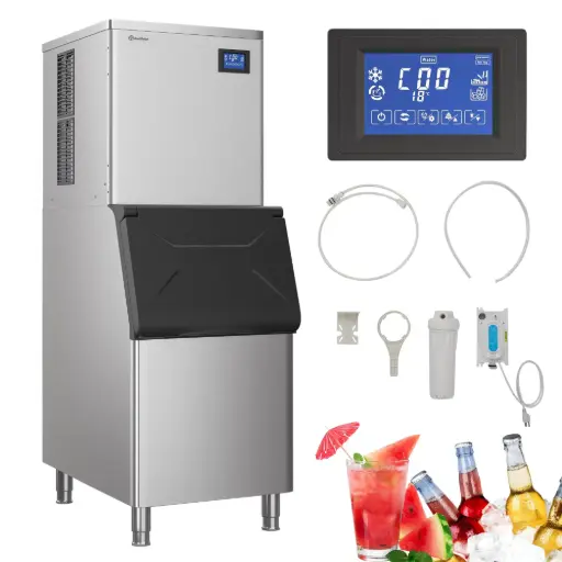 Commercial Ice Maker Machine 400 lbs /24 h, 330 lbs Storage Bin, Industrial Ice Machine, Automatic Cleaning, Stainless Steel Ice Maker for Bar, Cafe, Restaurant