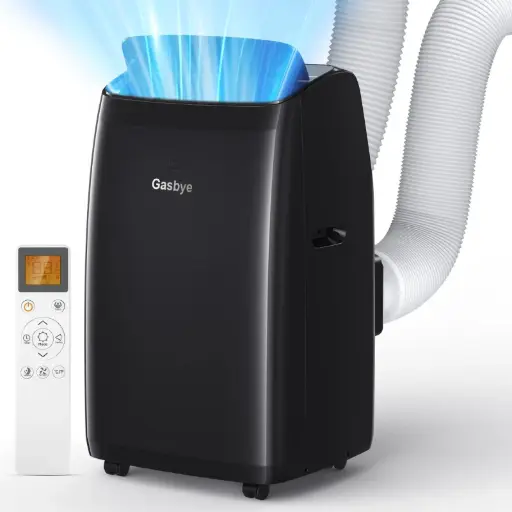 Gasbye Dual Hose Portable Air Conditioner, [2024 Upgraded] Full DC Inverter Compressor, Energy-Saving 13.6 CEER, Low Noise (45dB), Cools Room up to 500 Sq.Ft., Backlit Remote Control, 14,000BTU, Black