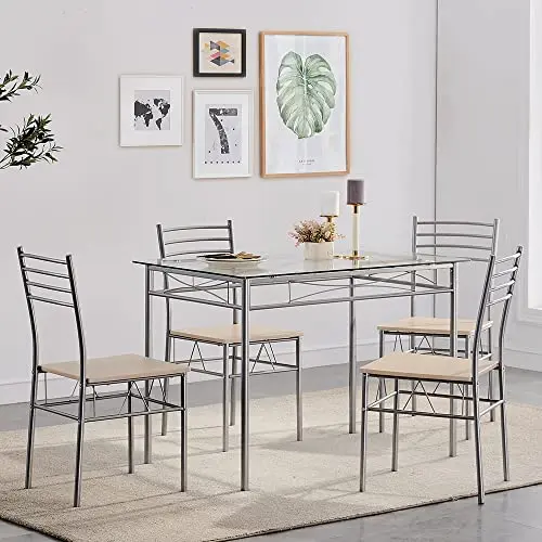 VECELO Kitchen Dining Room Table and Chairs for 4