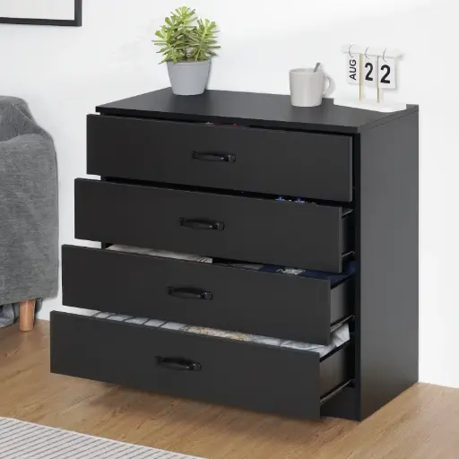 4 Drawers Dresser, Black dresser for bedroom Chest of Drawers Modern Nightstand Storage Cabinet