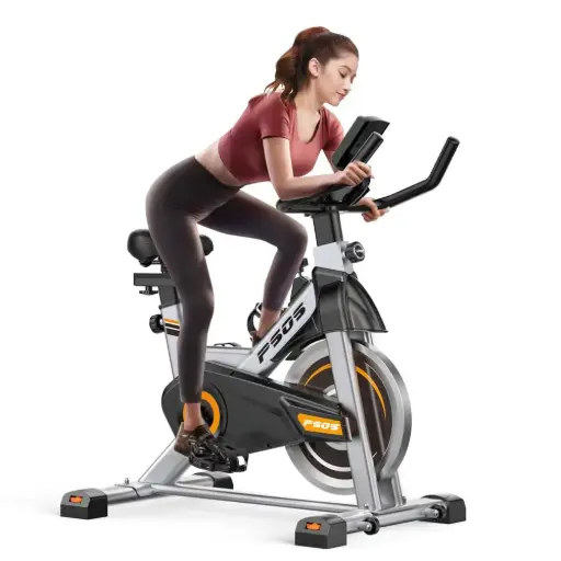 Exercise Bike, Stationary Bikes for Home Gym,Workout Bike With Belt Drive,Indoor Cycling Bike With Digital Display & Comfortable Seat Cushion,Silver Orange-C