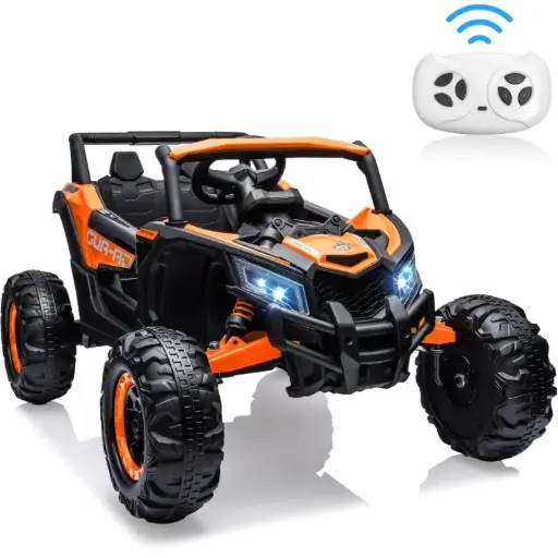 iYofe 24V Ride on Toys for Big Kids, Large Seat Ride on TUV Cars with Remote Control, Battery Powered Kids Car Electric Vehicle with 3 Speed, Bluetooth Music, 4 Wheels Spring Suspension, Orange