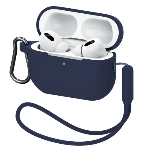 MATEPROX Compatible with AirPods Pro 2 Case with Keychain/Hand Strap,Protective Shockproof Silicone Headphone Cover Support Wireless Charging - Midnight Blue